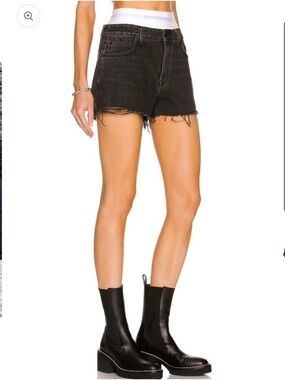 Alexander Wang Black Frayed Hem Denim Shorts with Branded Waistband